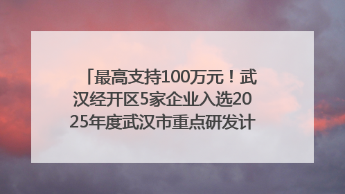 最高支持100万元！武汉经开区5家企业入选2025年度武汉市重点研发计划拟立项项目名单